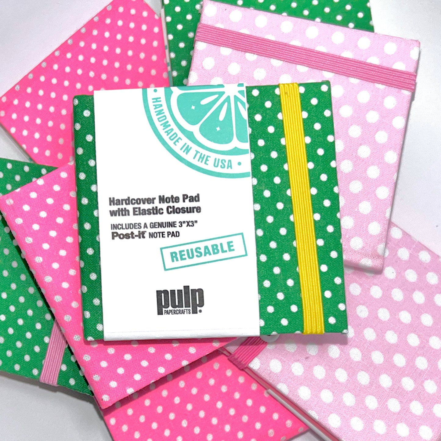 Handmade Hardcover Note Pad with Genuine 3x3 Post-it™ Note Pad - Polka Dot on Kelly Green